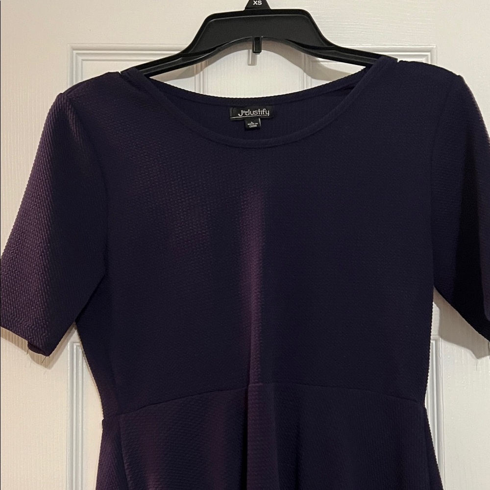 Justify Plum Textured Short Sleeve Peplum Dress